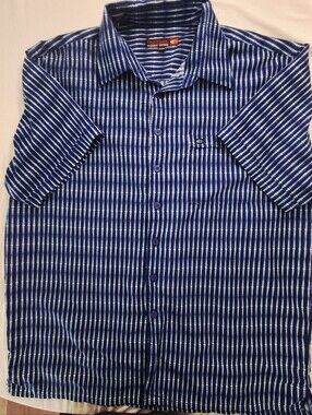 Point Zero Navy & White Striped Short Sleeve Button-Down Shirt.  Mens Med. NWOT